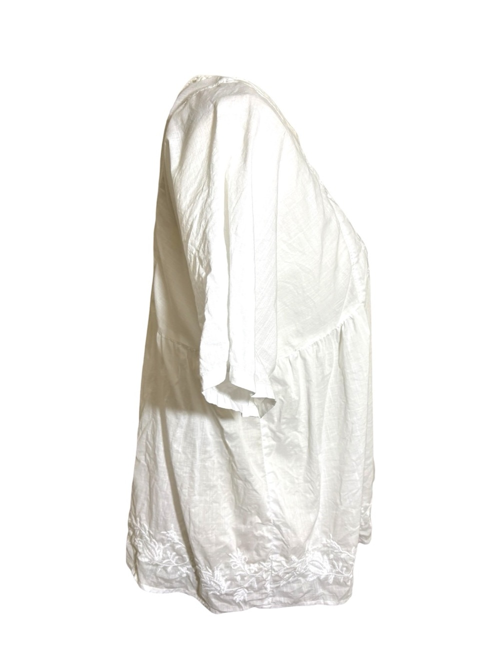 Uniqlo White Cotton Embroidered Summer Short Sleeve Relaxed Fit Blouse Sz Medium - Picture 3 of 8